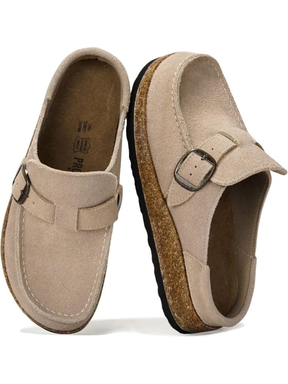 🆕Women's Khaki Leather Moccasin Style Clogs Memory Foam Insole Comfortable